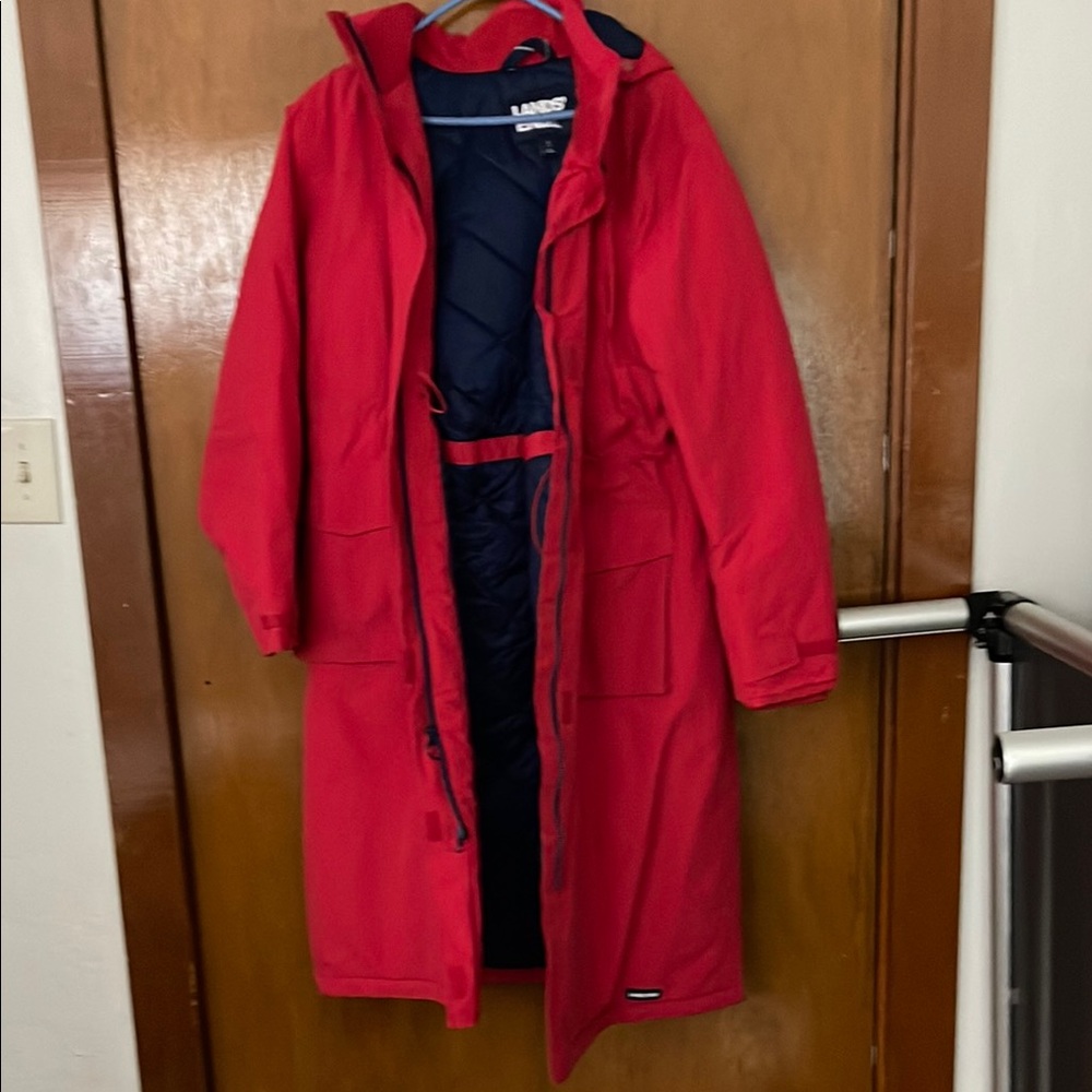 Lands' End Red Hooded Stadium Parka Coat size large